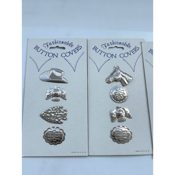 Fashionable Silver-Tone Button Covers Set Of 20 With Western & Nature-Themed Des - Picture 6 of 7